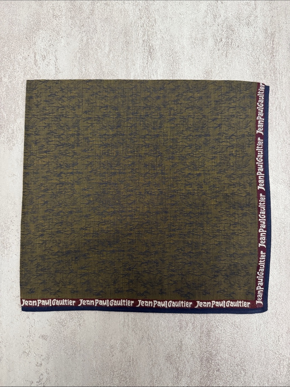 Jean Paul Gaultier Olive and Navy Logo-Trim Men's Pocket Square